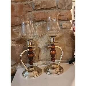 vintage Home Interiors Sconce set Votive Cup Holder set free standing wood glass